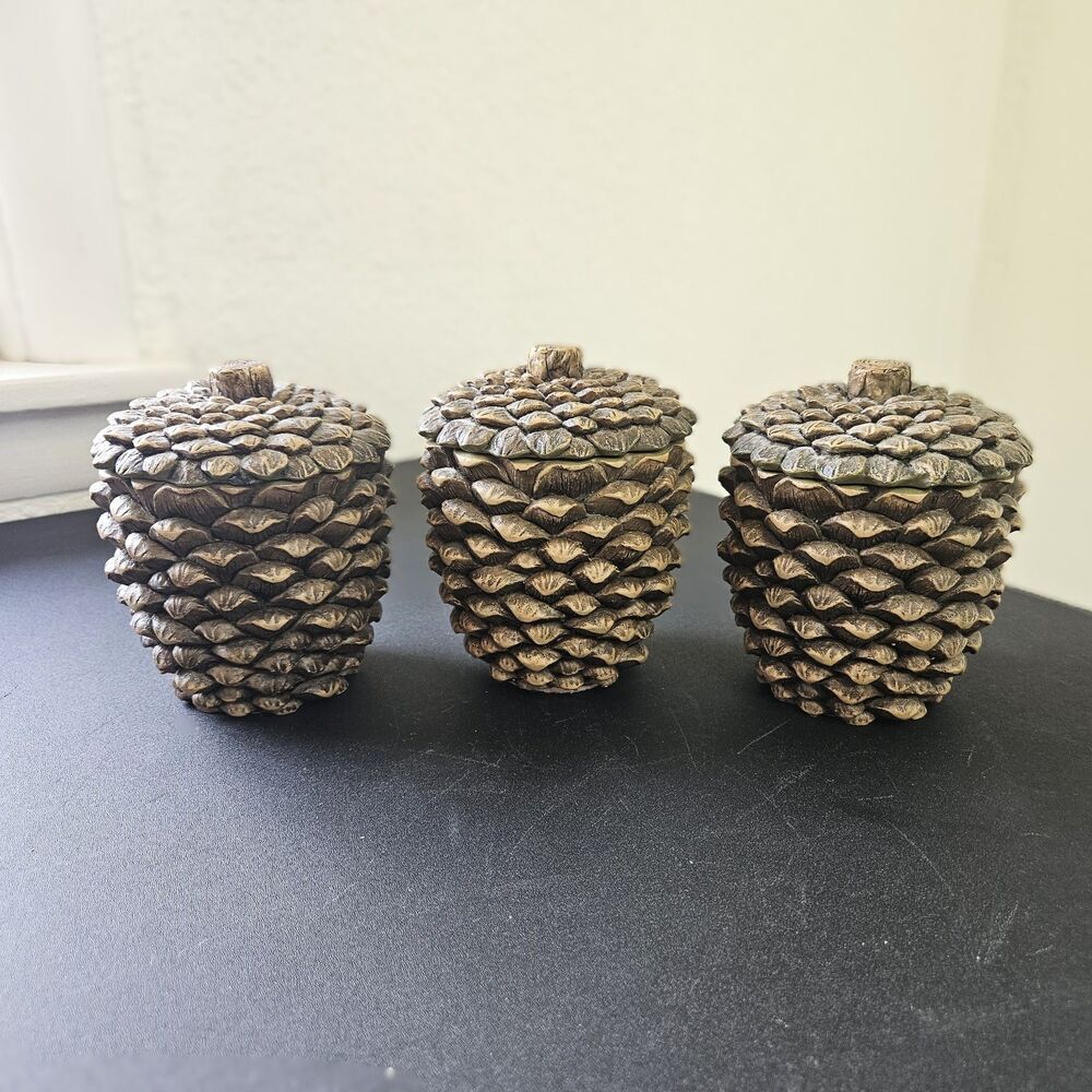 Decorative Resin Pinecone Trinket Boxes Set of 3 Cabin, Rustic, Woods Decor